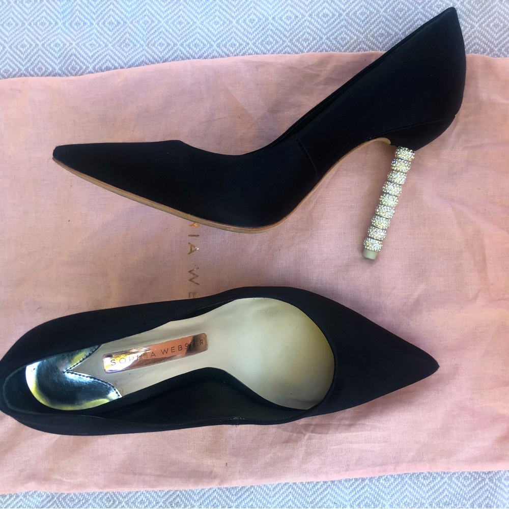 Sophia Webster size 36 black pump shoe with crystal heel. Original box and bag!